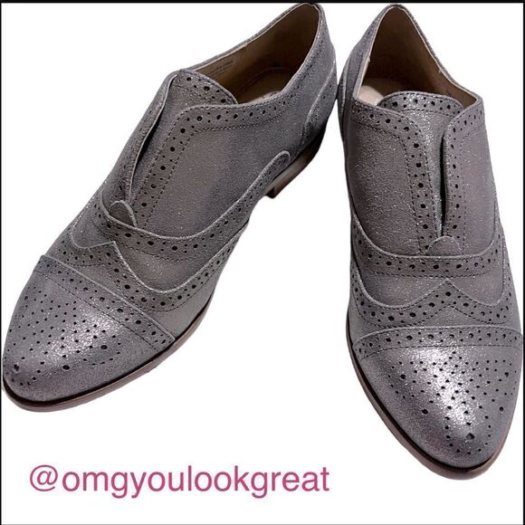 Splendid gray wingtip slip-ons with gold sparkle, womens size 7 - Picture 1 of 5